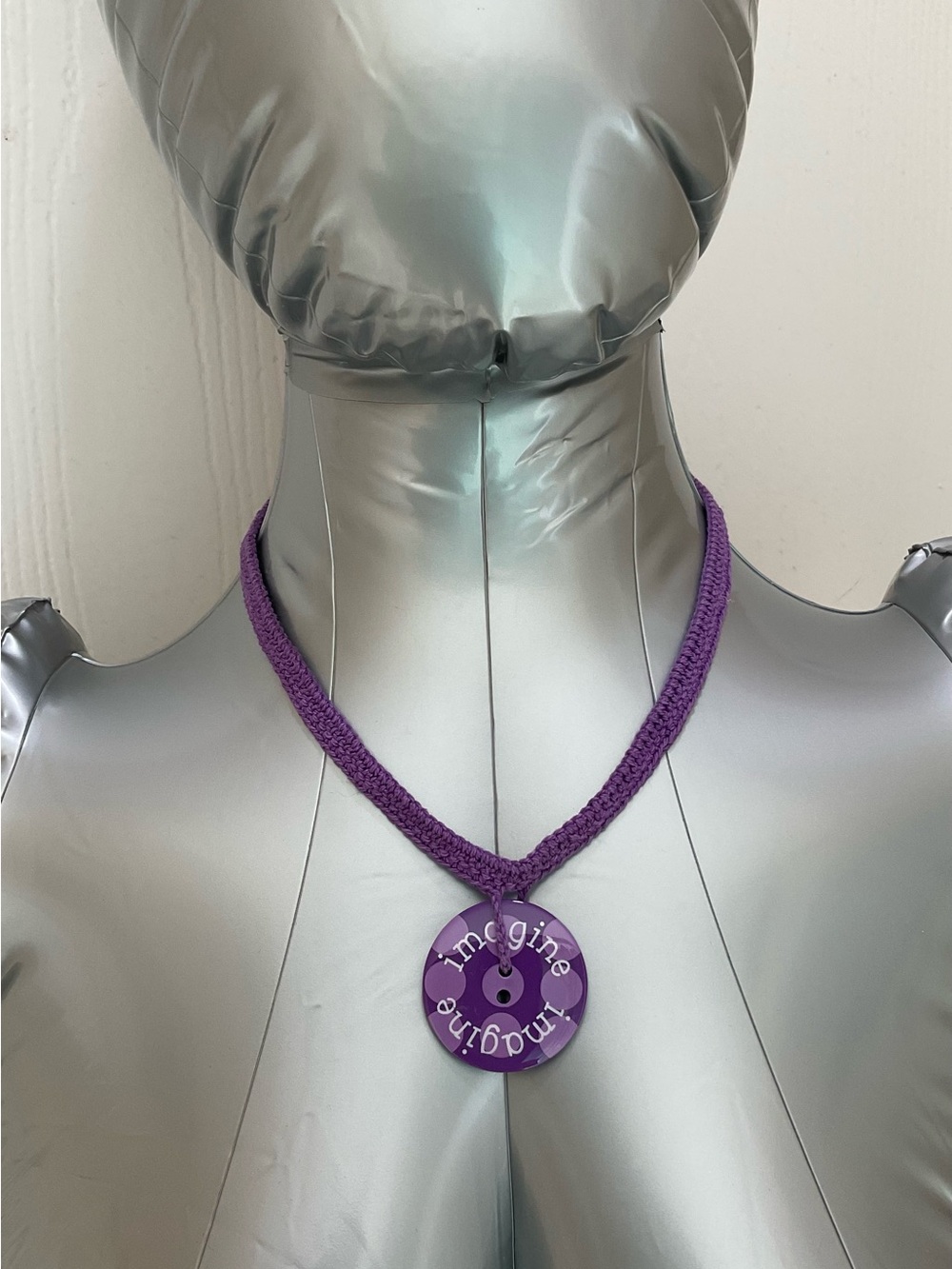 Purple 'Imagine' Button Pendant Necklace - Unbranded